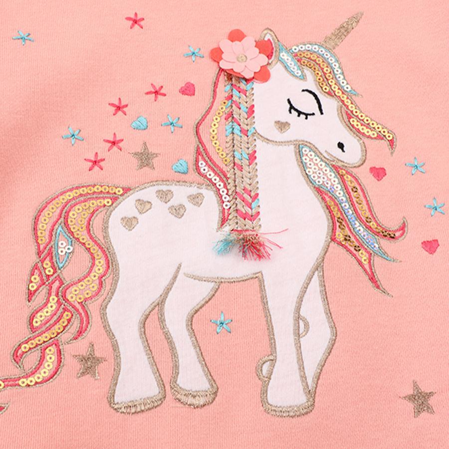 Autumn Winter Girls' Pink Unicorn Embroidered Sweatshirt - Cozy, Fashionable, and Cute Long-Sleeve Top for Everyday Wear