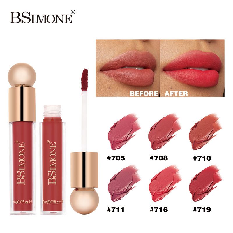 BSIMONE 6 Colors Waterproof No Transfer Lip Glaze Moisturizing Velvet Matte Long Lasting Lip Gloss OEM ODM