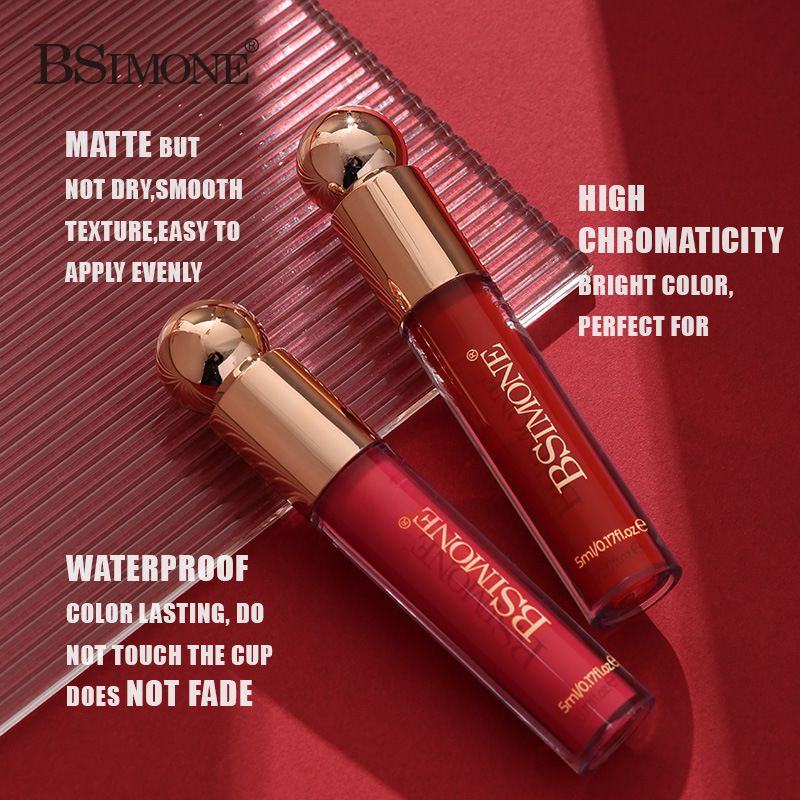 BSIMONE 6 Colors Waterproof No Transfer Lip Glaze Moisturizing Velvet Matte Long Lasting Lip Gloss OEM ODM