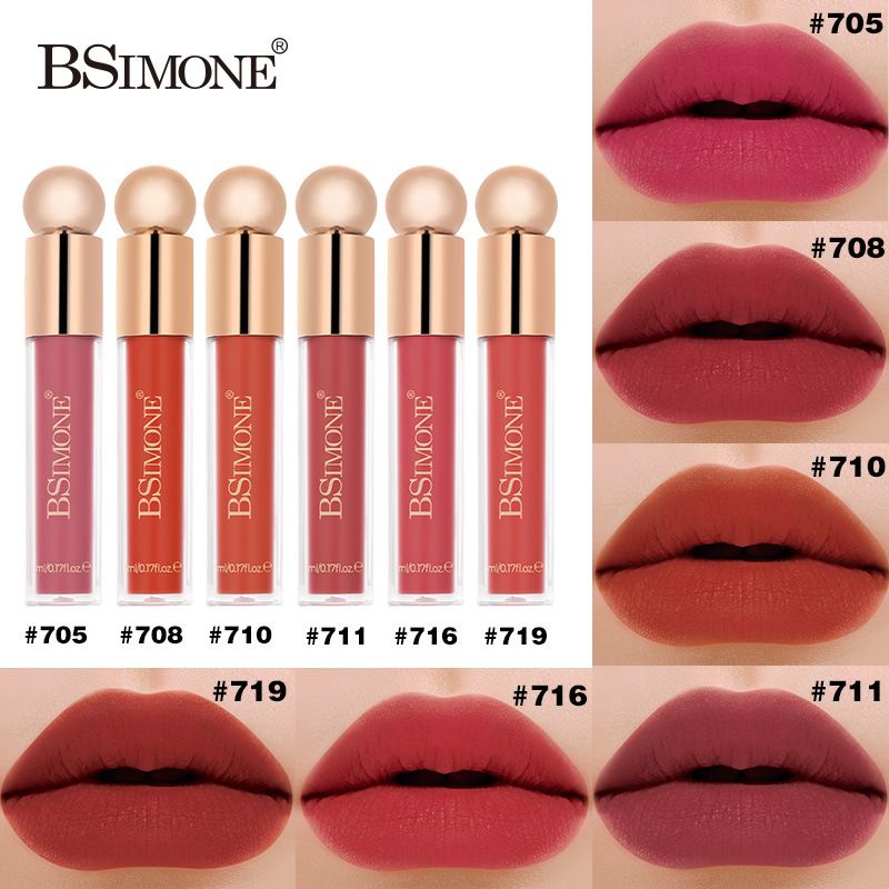 BSIMONE 6 Colors Waterproof No Transfer Lip Glaze Moisturizing Velvet Matte Long Lasting Lip Gloss OEM ODM