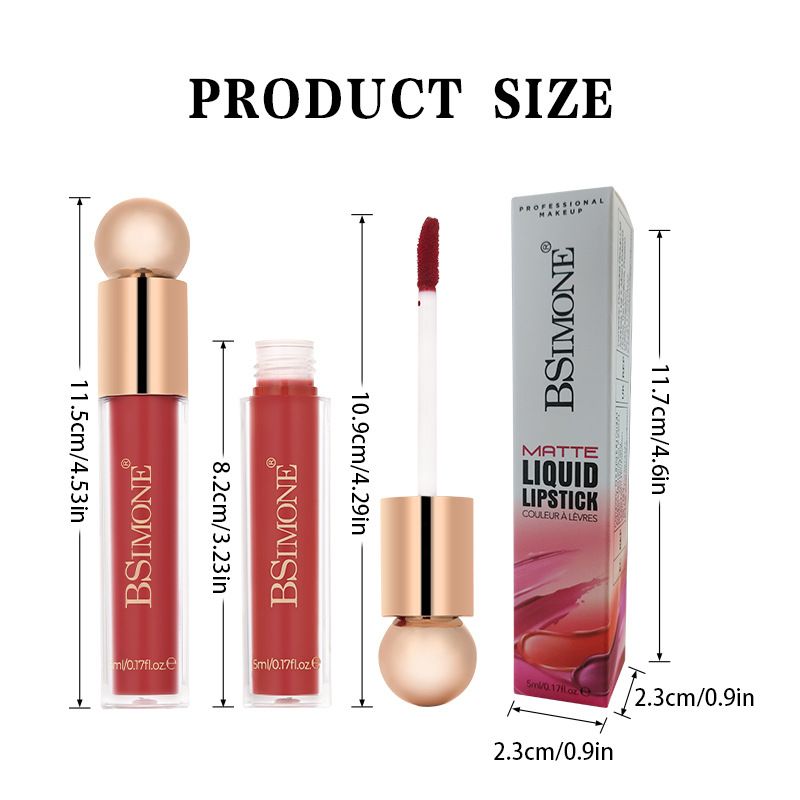 BSIMONE 6 Colors Waterproof No Transfer Lip Glaze Moisturizing Velvet Matte Long Lasting Lip Gloss