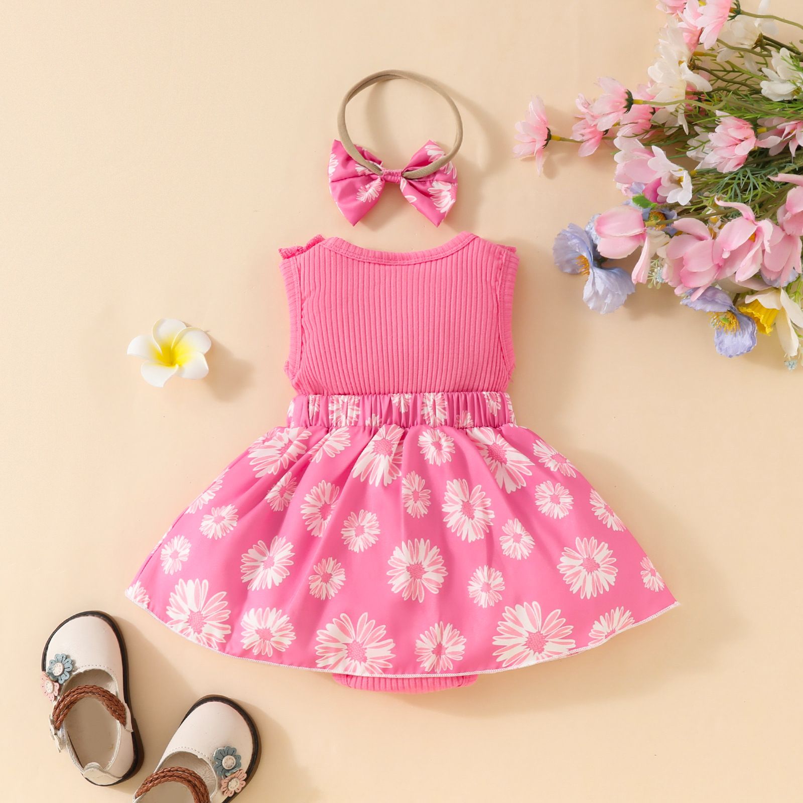 Summer Girls' Lace Sleeveless Dress, Floral Print Princess Dress, Baby Sweet Ruffled Mesh Dress