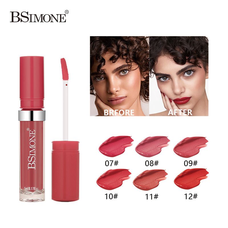 BSMIONE Hot Sell Matte Mist Mouth Lip Gloss Moisturizing Waterproof Non-stick Cup No-fade Lip Glaze OEM ODM