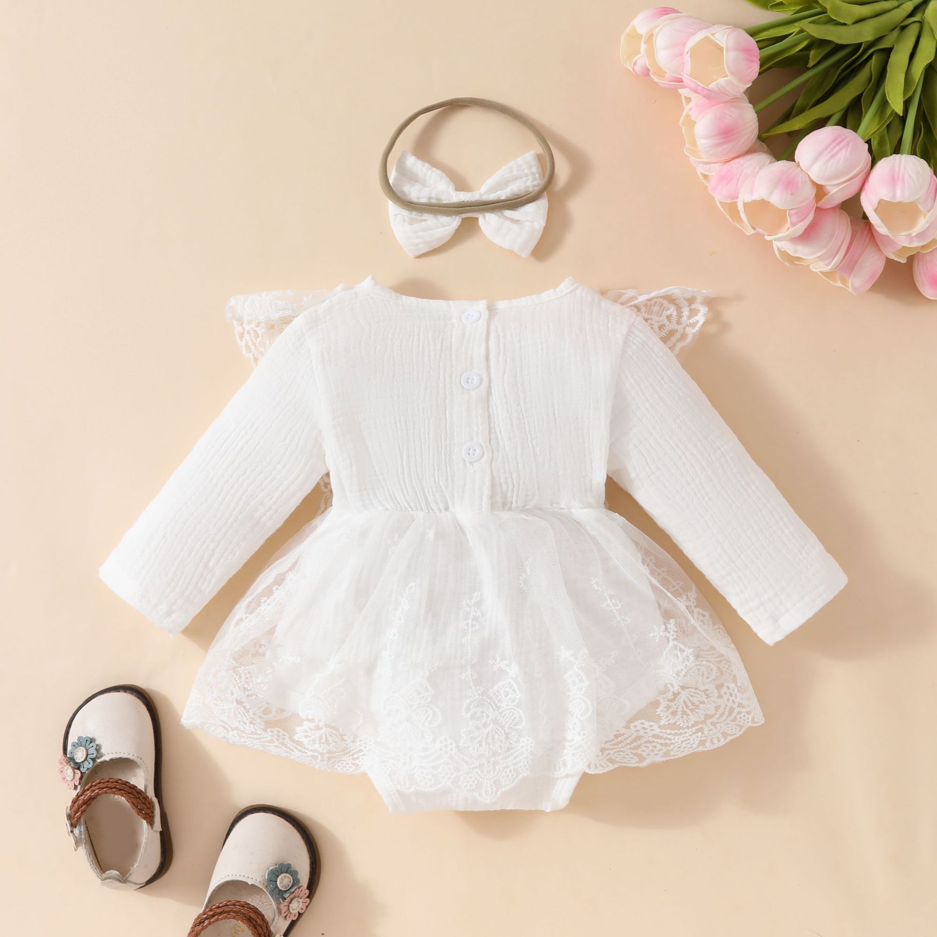 Autumn/Winter New Girls' Long Sleeve Lace Dress, Sweet Princess Bow Baby Dress Set