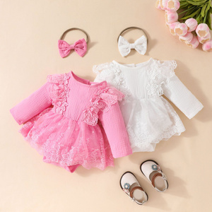 Autumn/Winter New Girls' Long Sleeve Lace Dress, Sweet Princess Bow Baby Dress Set