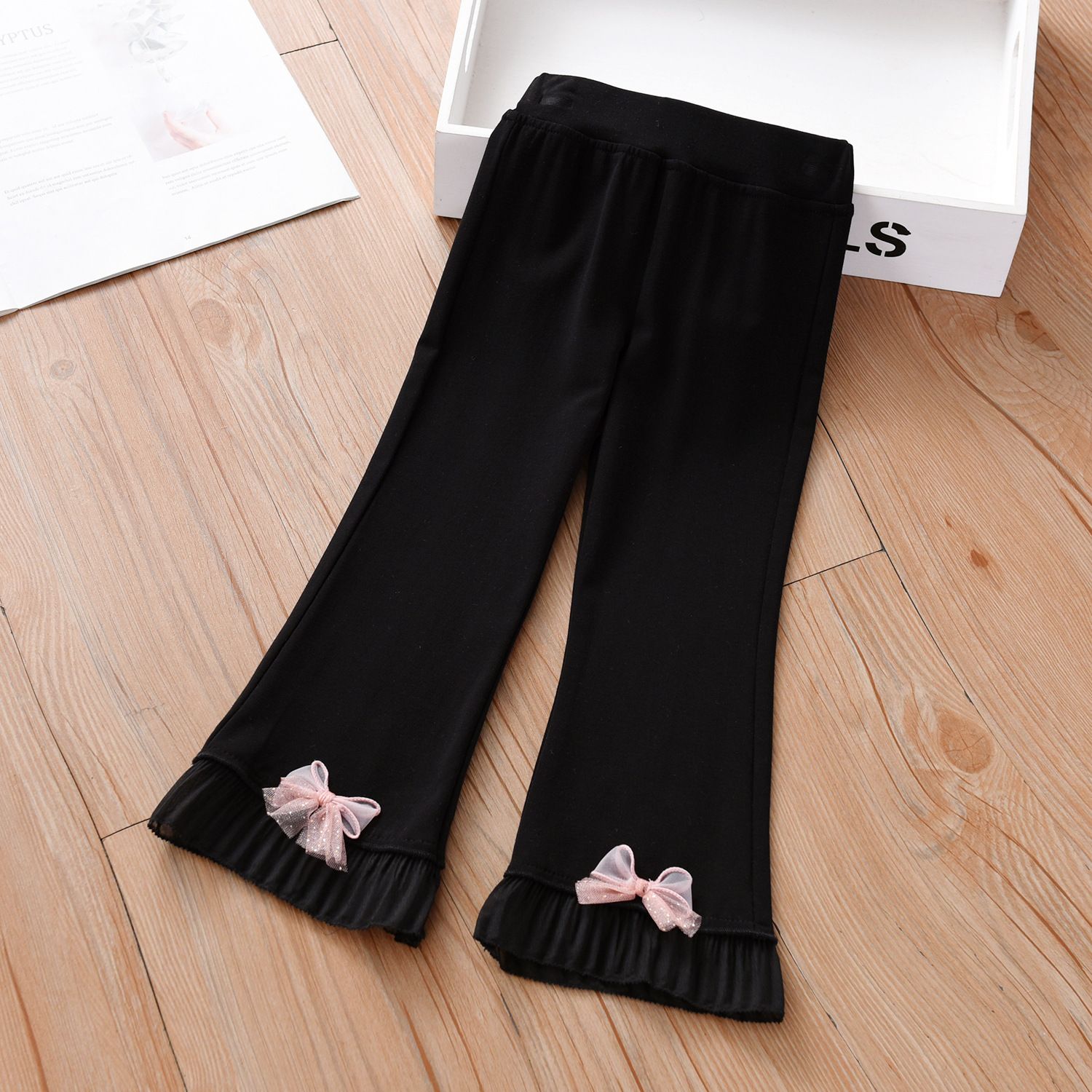 Girls' Flared Pants with Bow Decoration, Fashionable and Versatile Thin Leggings, Trendy Children's Long Pants