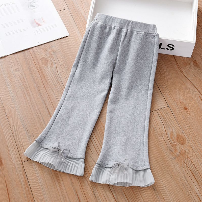 Girls' Flared Pants with Bow Decoration, Fashionable and Versatile Thin Leggings, Trendy Children's Long Pants