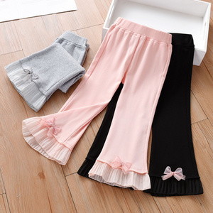 Girls' Flared Pants with Bow Decoration, Fashionable and Versatile Thin Leggings, Trendy Children's Long Pants