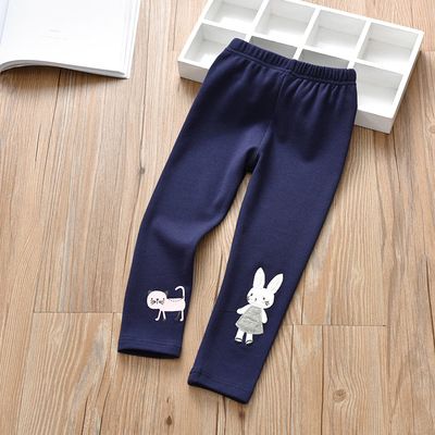 New Girls' Spring and Autumn Cartoon Everyday Printed Leggings, Cute Bunny and Cat Decoration, Casual Warm Long Pants