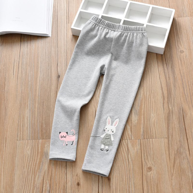 New Girls' Spring and Autumn Cartoon Everyday Printed Leggings, Cute Bunny and Cat Decoration, Casual Warm Long Pants