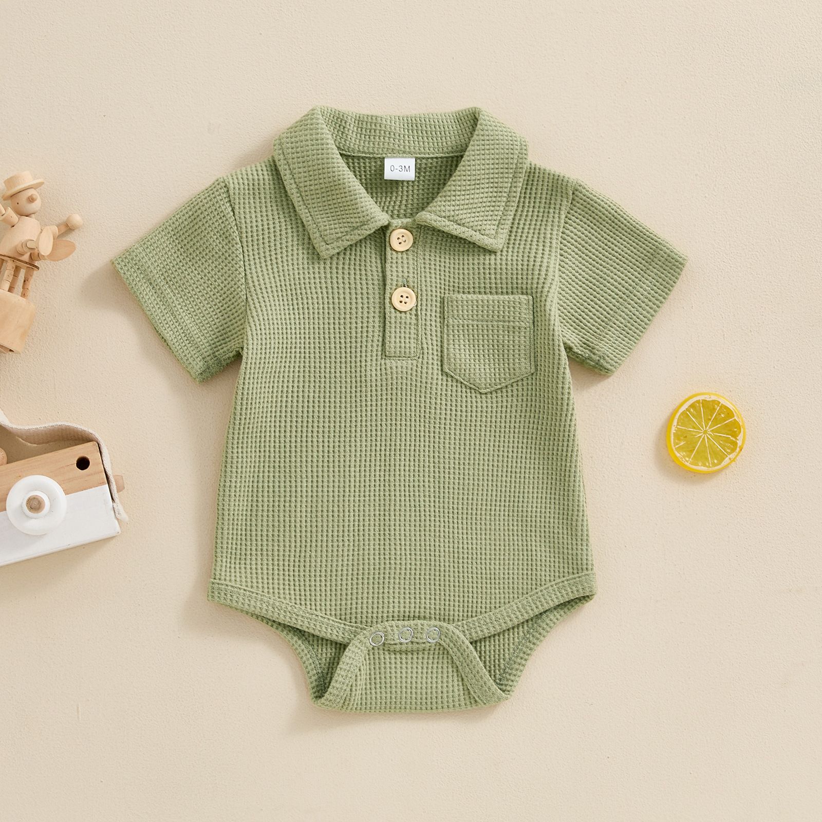 Waffle Textured Baby Polo Romper, Summer Thin Pure Color Gentleman's Jumpsuit, Stylish Collared Baby Outfit for Children