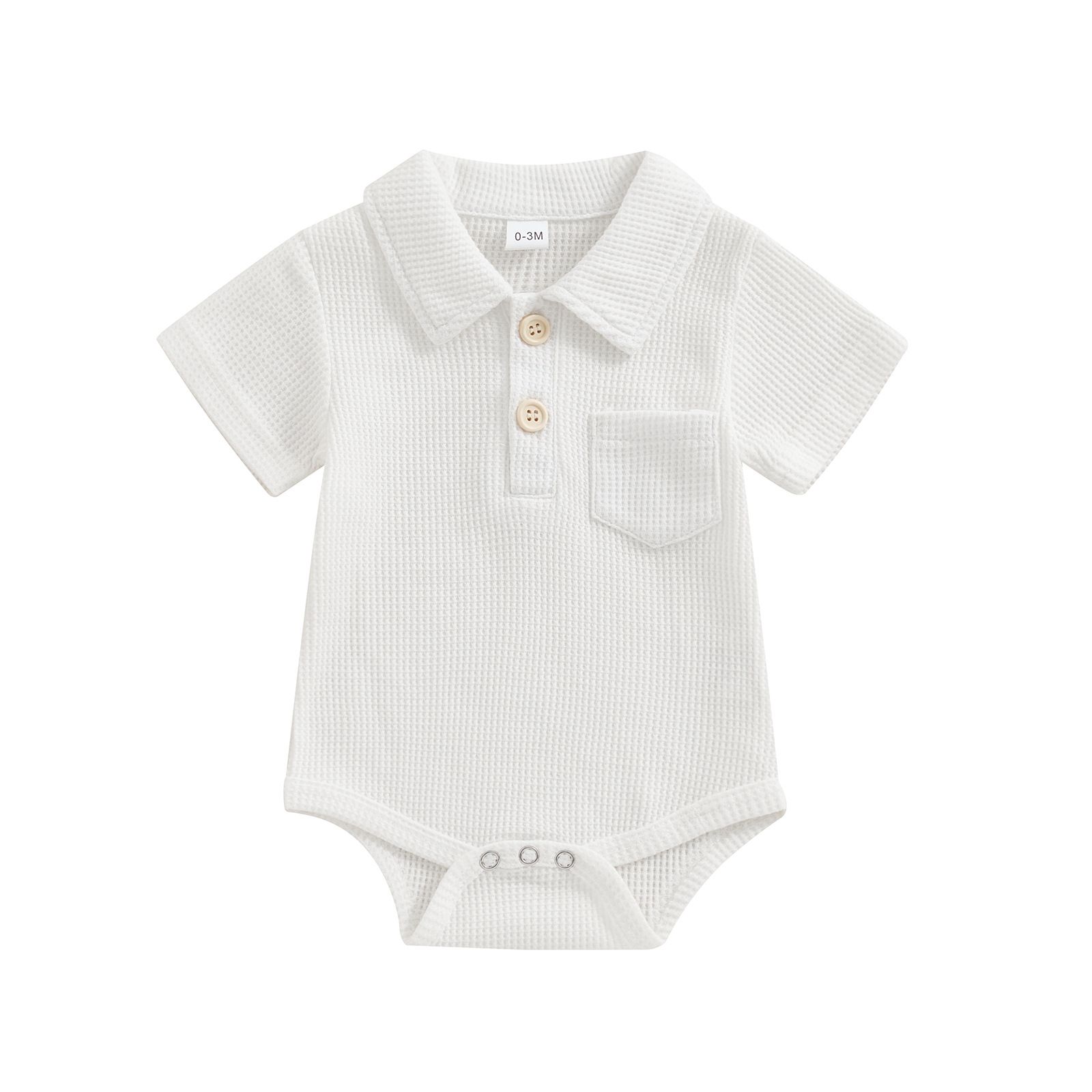 Waffle Textured Baby Polo Romper, Summer Thin Pure Color Gentleman's Jumpsuit, Stylish Collared Baby Outfit for Children