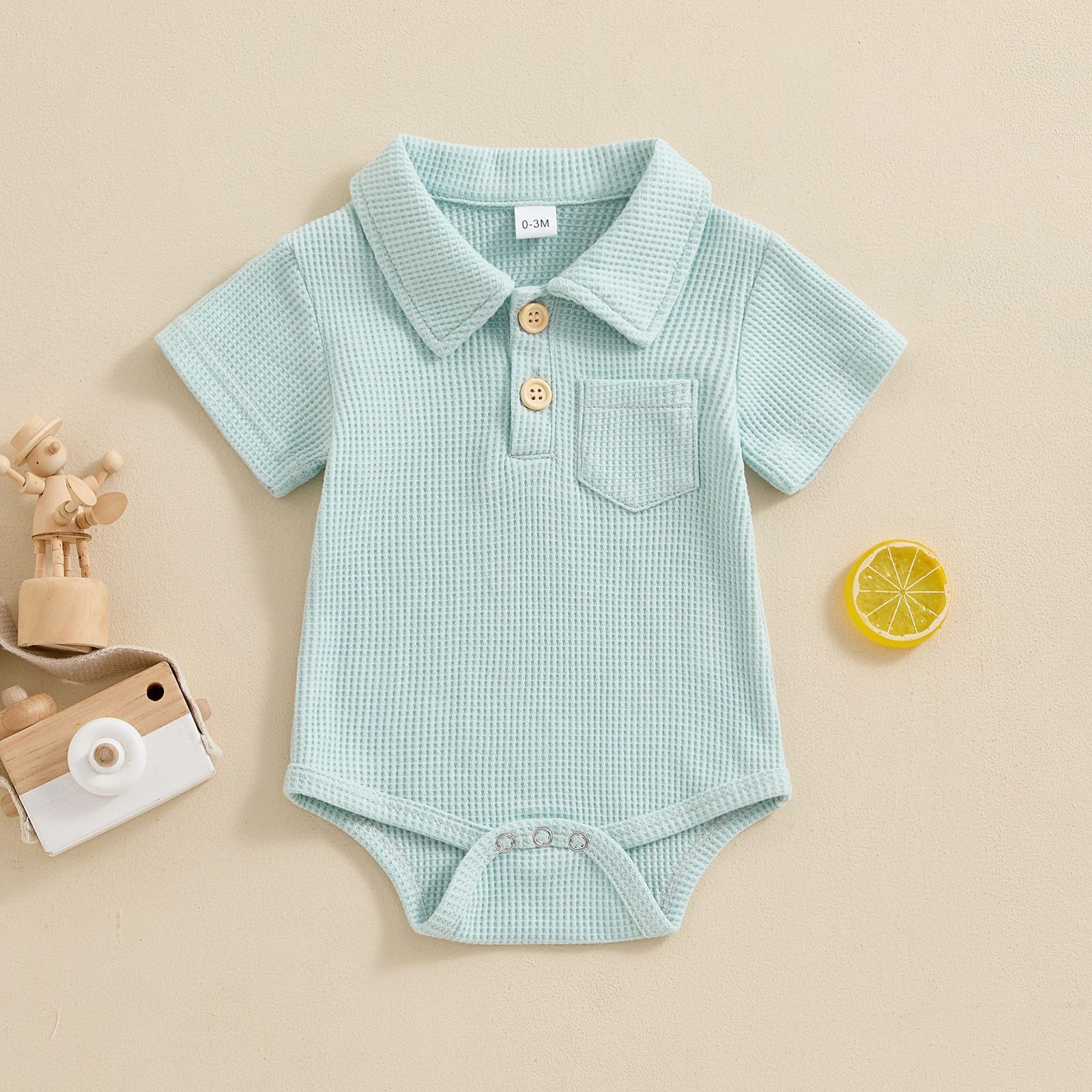 Waffle Textured Baby Polo Romper, Summer Thin Pure Color Gentleman's Jumpsuit, Stylish Collared Baby Outfit for Children