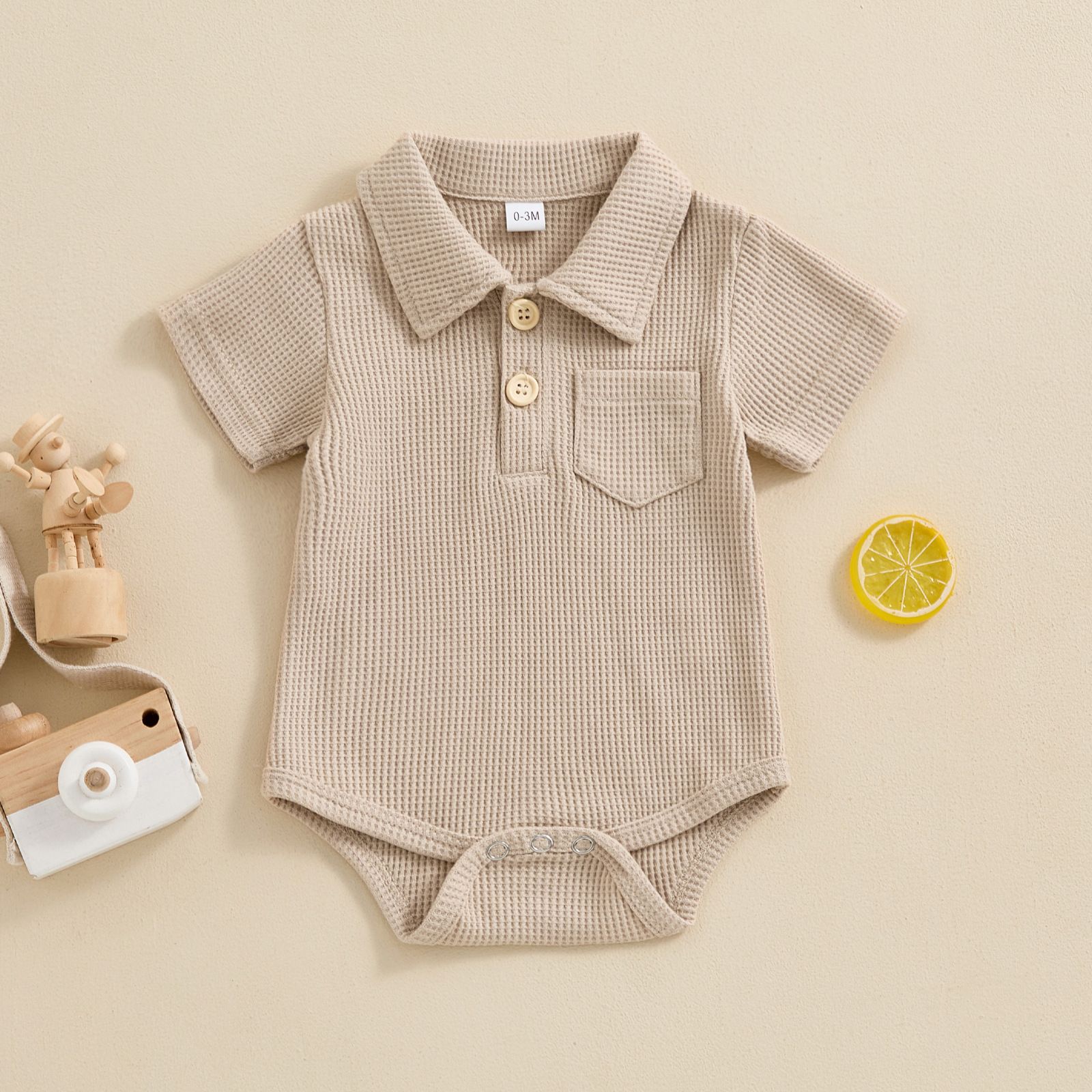 Waffle Textured Baby Polo Romper, Summer Thin Pure Color Gentleman's Jumpsuit, Stylish Collared Baby Outfit for Children