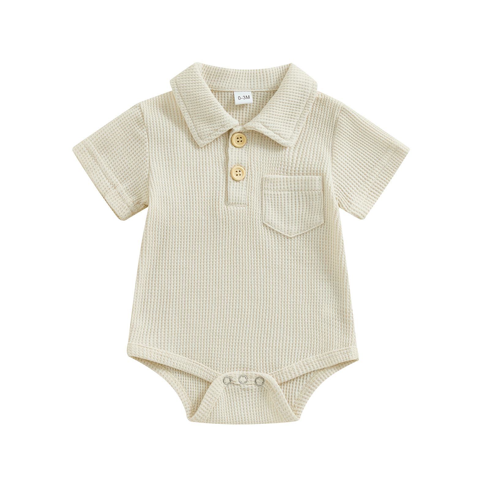 Waffle Textured Baby Polo Romper, Summer Thin Pure Color Gentleman's Jumpsuit, Stylish Collared Baby Outfit for Children