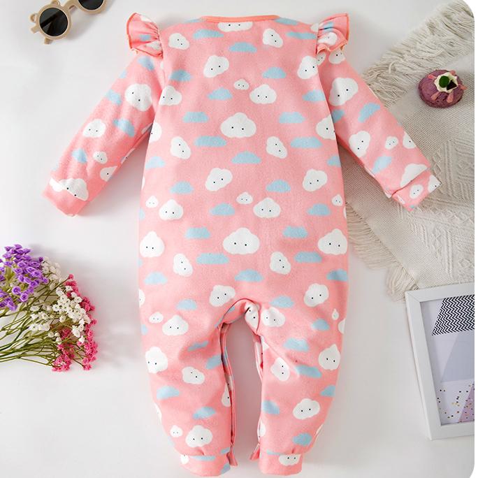 Autumn and Winter Baby Romper, Long-Sleeve, Cute Daily Wear with Rainbow Print, Warm Baby Jumpsuit