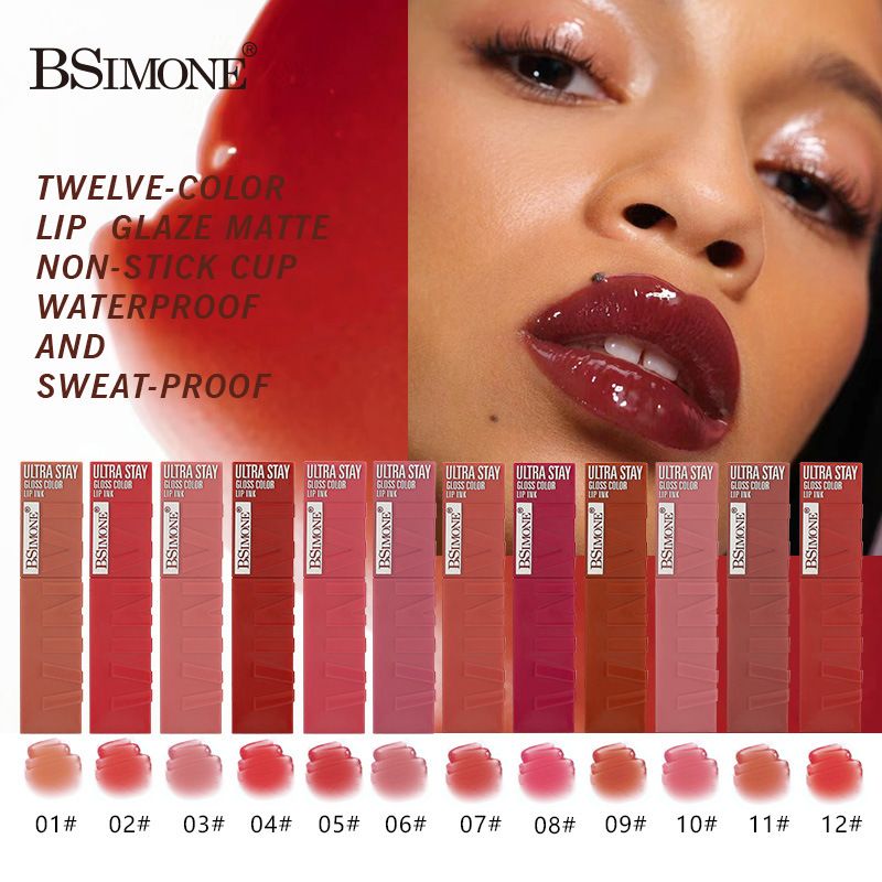 BSIMONE 12 colors Water-gloss Lip Glaze, Moisturizing, Lipstick For Pouty Lip Gloss Wholesale