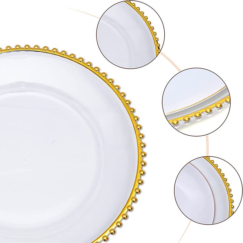 13inch decorative transparent plate for wedding dinner under plate decorations clear charger plates with gold beaded rim