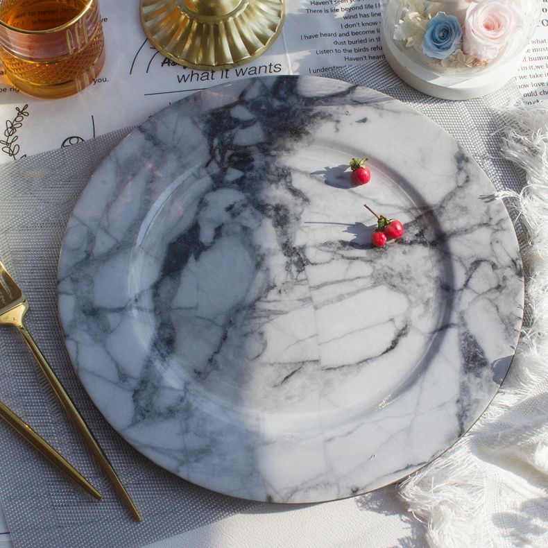 13 Inch Round Decorative Plastic Faux ceramic Marble design Plate Charger Plates for Dinner Party Wedding Anniversary