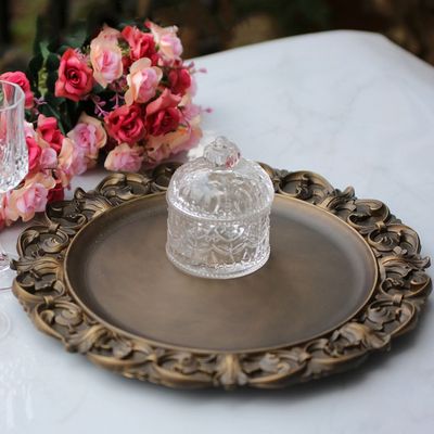 13 Inch Plastic Round Ruffled Rim Dinner Gold Charger Plates with Flora Reef Design for Dinner Wedding Party Decoration