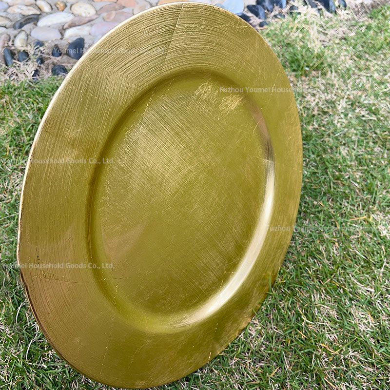 13 Inch Round Decorative Plastic Gold Charger Plates for Dinner Party Wedding Baby Shower Anniversary Thanksgiving