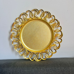 Wedding Anniversary 13 inch Gold Wooden Textured Round Plastic Charger Plates for Dining Serving Reception Table Dinner