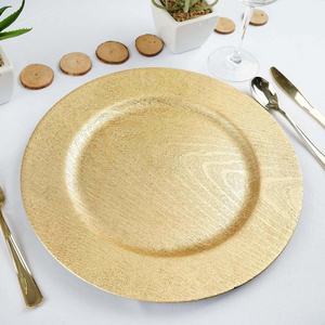 Wedding Anniversary 13in Gold Wooden Textured Round Plastic Charger Plates for Dining Serving Reception Table Dinner