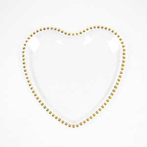 Wedding 13in Heart shaped Acrylic Clear plastic Charger plate with gold beads for event Dinner Plate