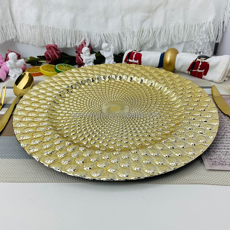 13inch decorative under for dinner gold plastic charger plates for restaurant