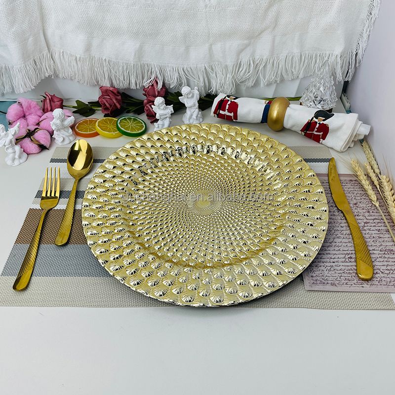 13inch decorative under for dinner gold plastic charger plates for restaurant