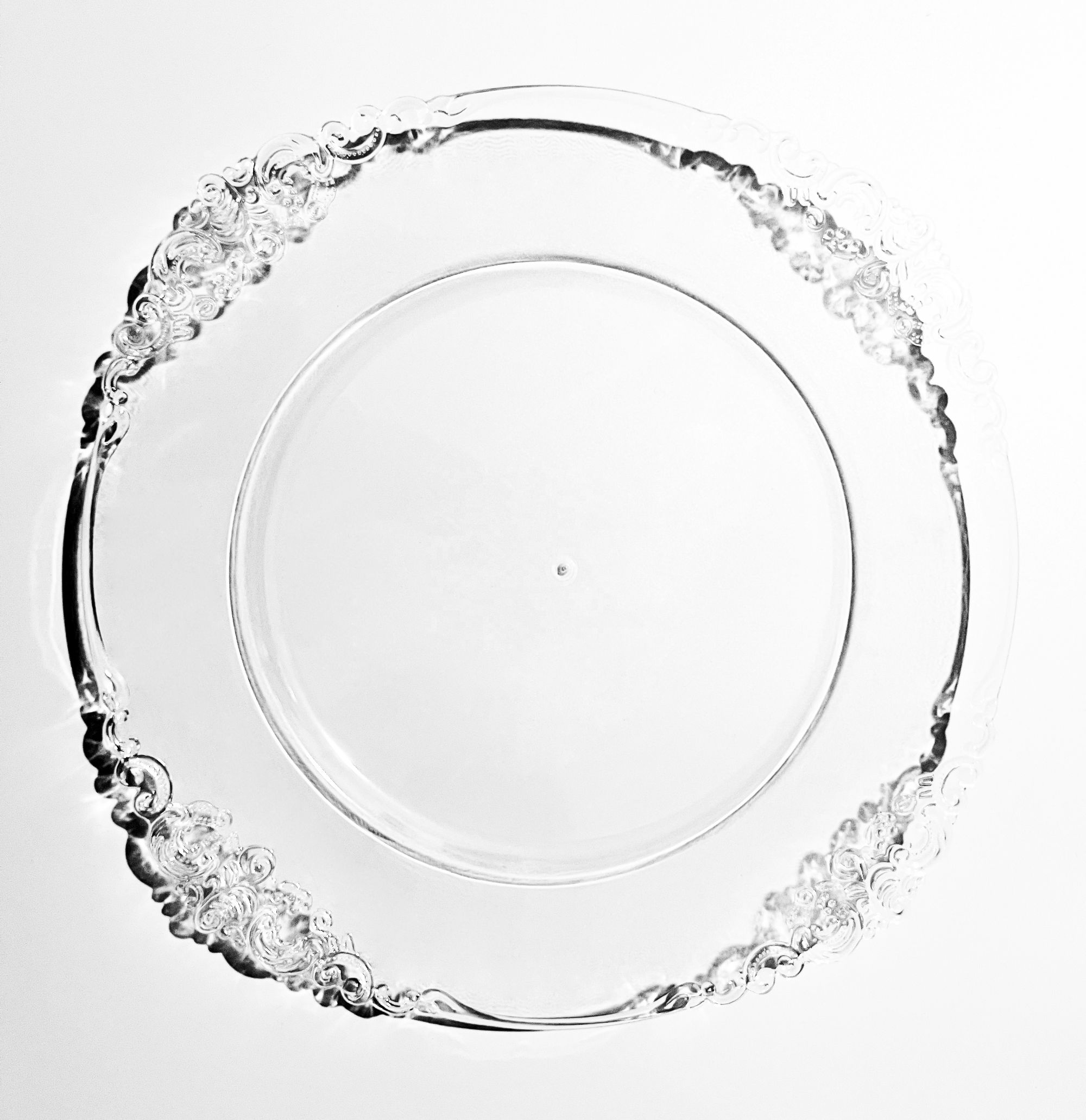 13 inch cheap wholesale table reef acrylic plastic silver rose gold rim clear charger plates wedding decoration for dinner