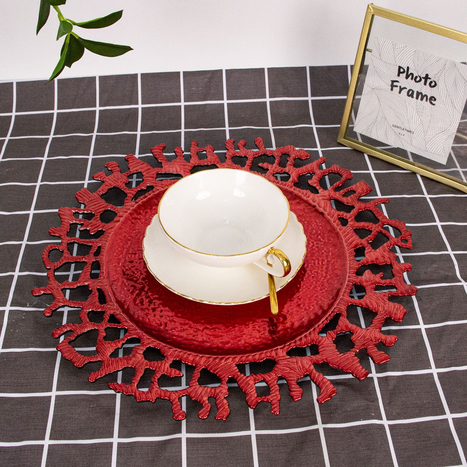 Custom Modern Luxury Gold Argyle Plastic Charger Tray Wedding Banquet Table Decoration Charger Plate