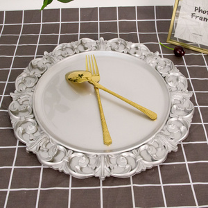 Custom Luxury Silver Irregular Pattern Plastic Charger Tray Wedding Banquet Table Decoration Charger Plate