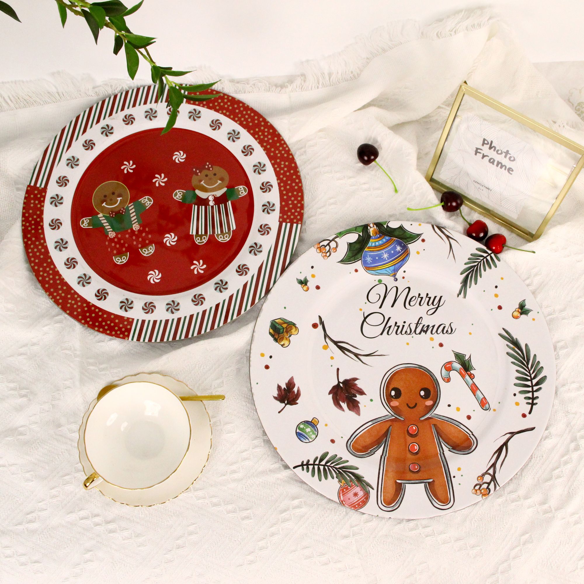 New Design For Christmas Santa Claus Pattern Plastic Charger Tray Wedding Banquet Table Decoration Charger Plate