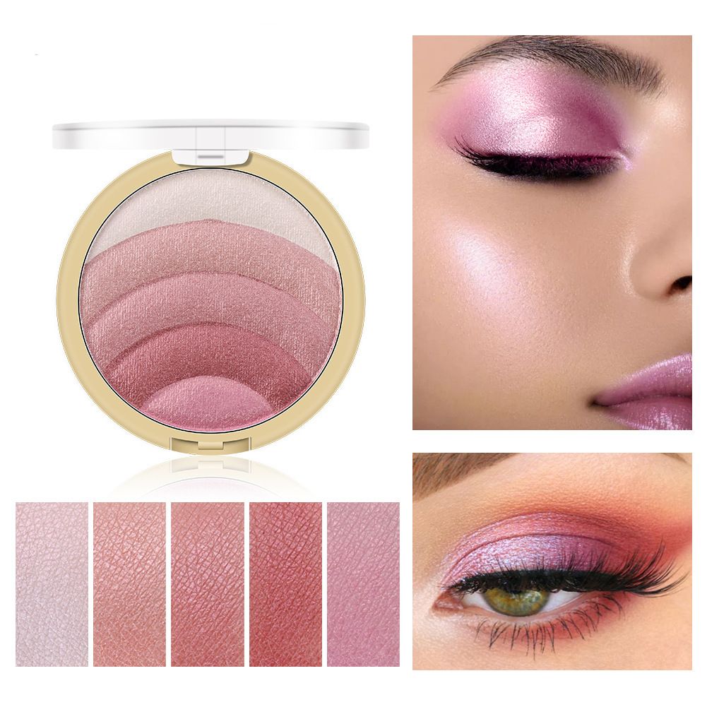 Five-color baked powder eyeshadow palette, contouring and high-gloss all-in-one eyeshadow palette, shimmery and shimmery blush