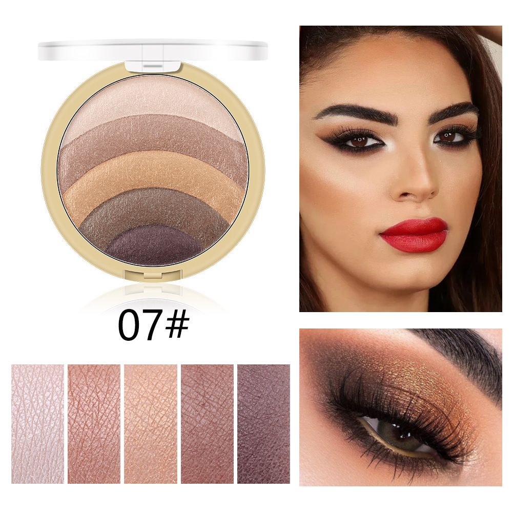 Five-color baked powder eyeshadow palette, contouring and high-gloss all-in-one eyeshadow palette, shimmery and shimmery blush