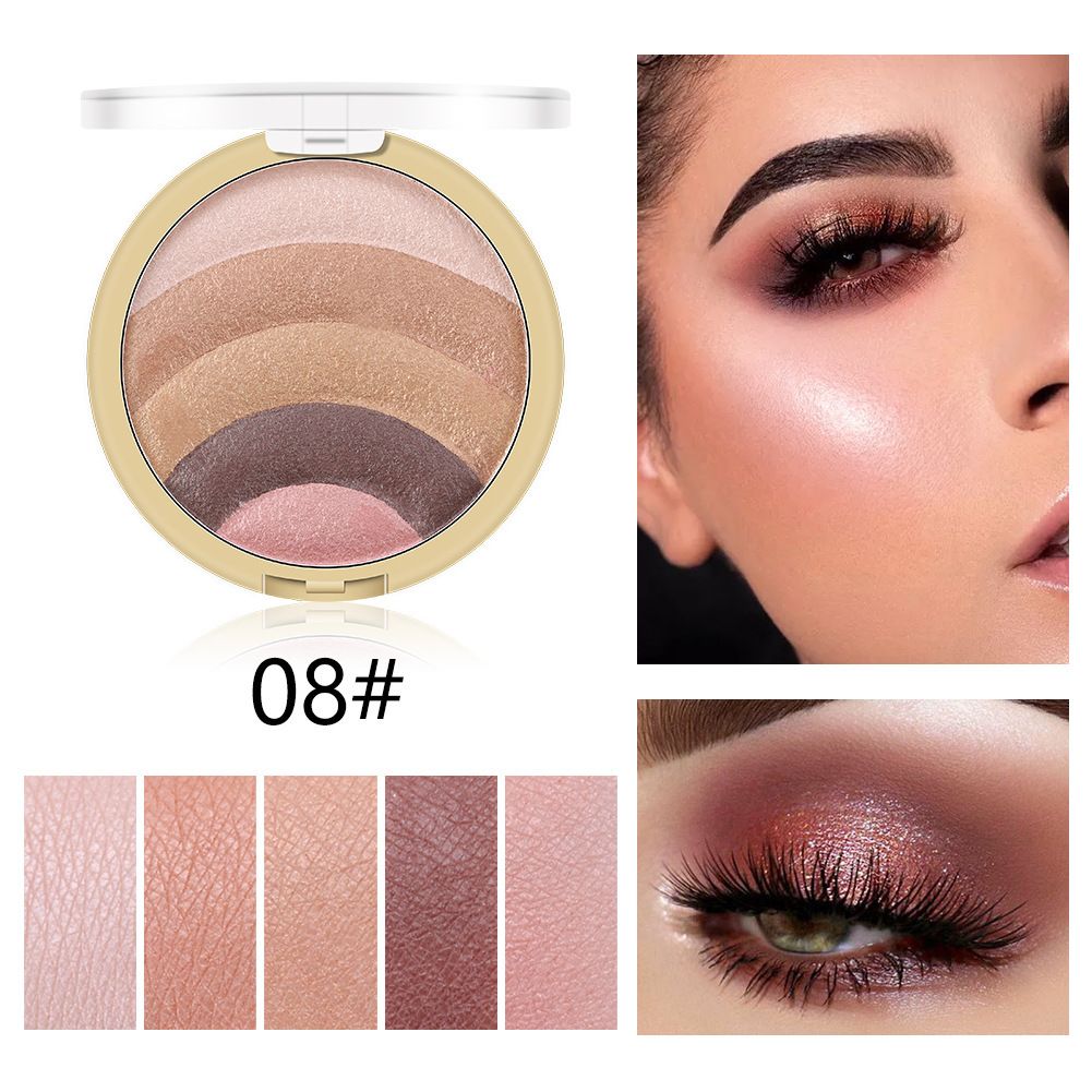 Five-color baked powder eyeshadow palette, contouring and high-gloss all-in-one eyeshadow palette, shimmery and shimmery blush