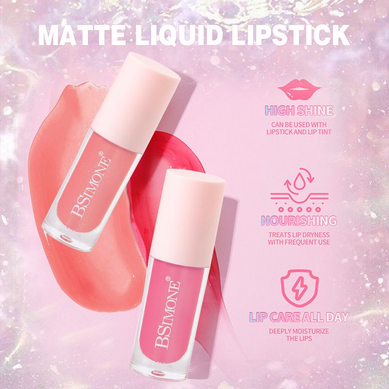 BSMIONE Six-color water-glossy lip glaze, moisturizing, non-sticky, pearlescent fine glitter lipstick OEM ODM