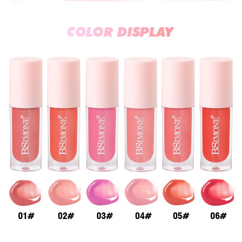 BSMIONE Six-color water-glossy lip glaze, moisturizing, non-sticky, pearlescent fine glitter lipstick OEM ODM