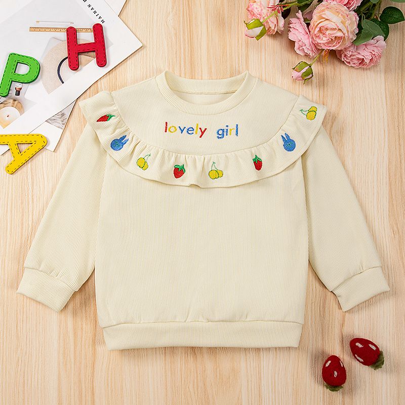 New Autumn/Winter Korean Style Girls' Top, Round Neck Cute Embroidered Sweatshirt for Daily Casual Wear