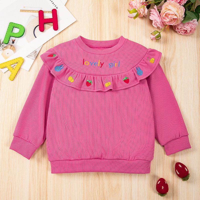 New Autumn/Winter Korean Style Girls' Top, Round Neck Cute Embroidered Sweatshirt for Daily Casual Wear