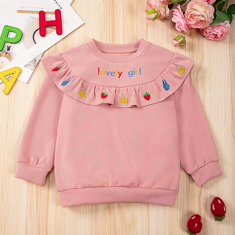 New Autumn/Winter Korean Style Girls' Top, Round Neck Cute Embroidered Sweatshirt for Daily Casual Wear