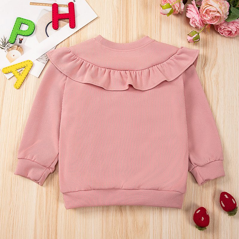 New Autumn/Winter Korean Style Girls' Top, Round Neck Cute Embroidered Sweatshirt for Daily Casual Wear