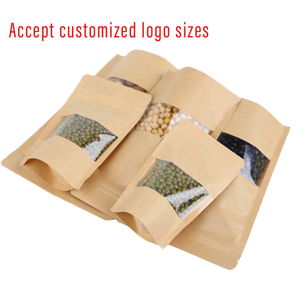 High quality 3 layer stand up zipper pouche snack packaging kraft stand up pouch with window