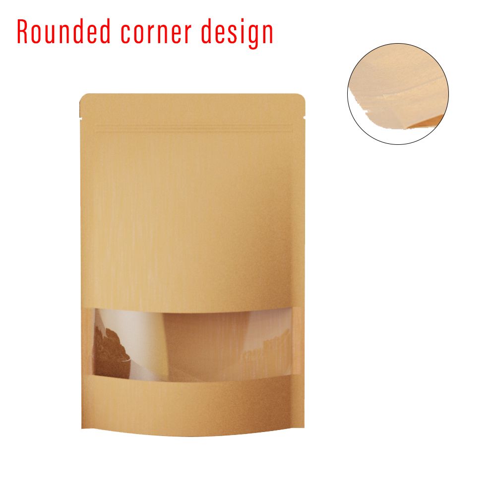 High quality 3 layer stand up zipper pouche snack packaging kraft stand up pouch with window