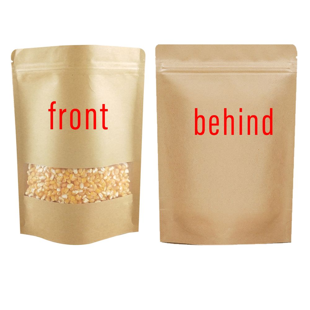 Custom logo kraft food paper bag Snack nuts grain paper stand up pouch with zipper and clear window