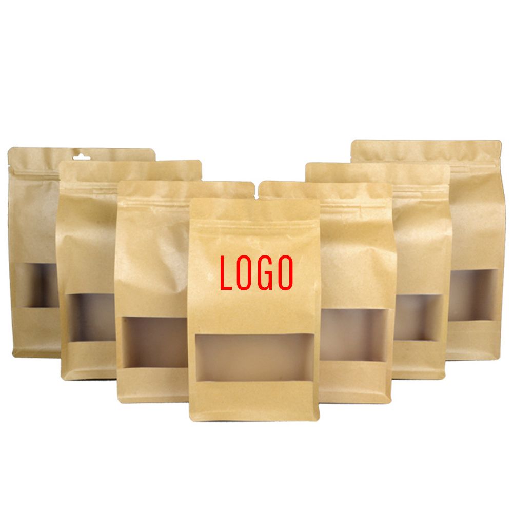 Custom food packaging zip lock matte stand up pouch self sealing kraft stand up pouch with window