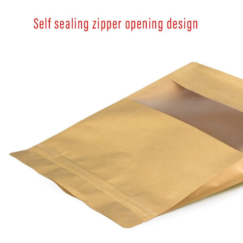 Custom food packaging zip lock matte stand up pouch self sealing kraft stand up pouch with window