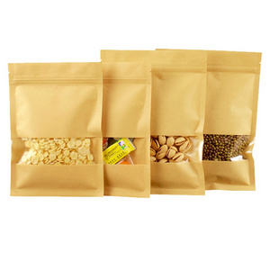 Custom kraft pouch stand up reusable tea snacks nuts dried pouch with window