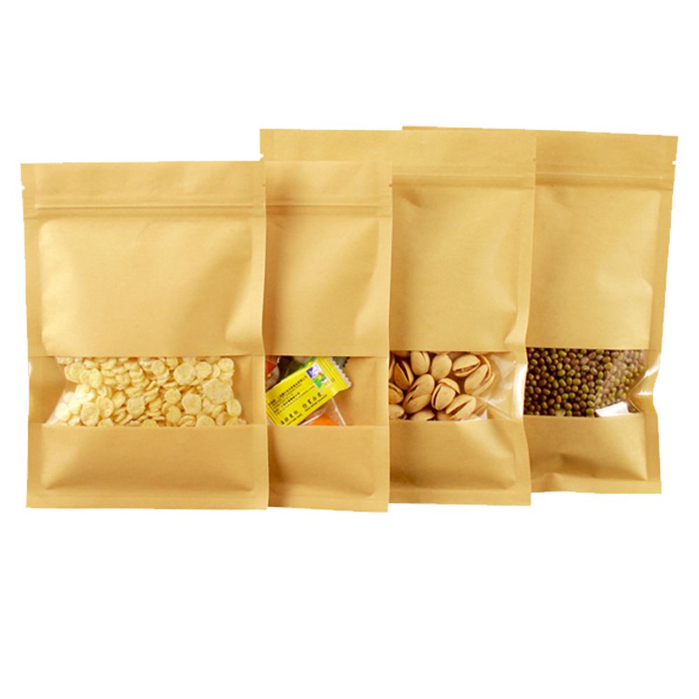 Wholesale biodegradable stand up pouch kraft paper packaging bags for snacks nuts dried fruits candies